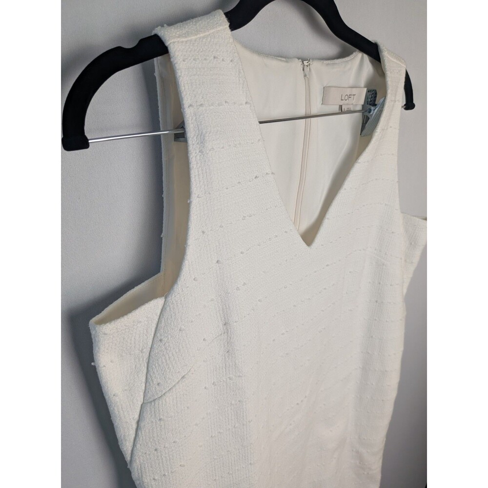 Loft Dress Women’s 6 V-Neck White Shift Sleeveless Lined Striped Embroidered - Picture 4 of 16